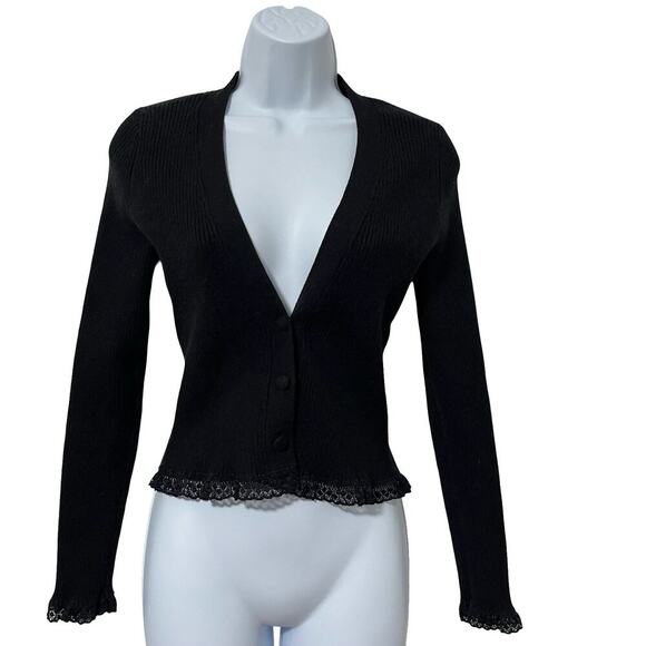 For Love & Lemons Nina Ribbed Knit Crop Cardigan Size S Dark Romantic Gothic - Picture 1 of 9